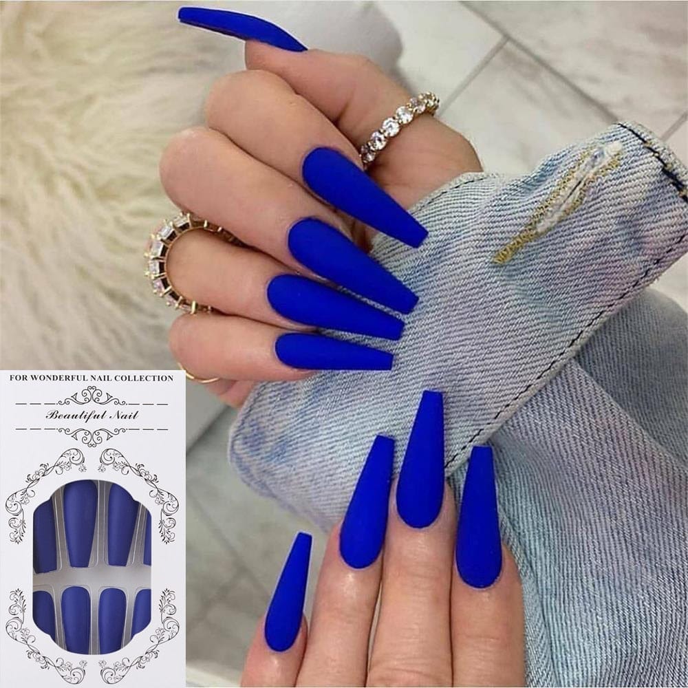 24Pcs/Set European Long Coffin Fake Nails Pre-design False Nails with Glue
