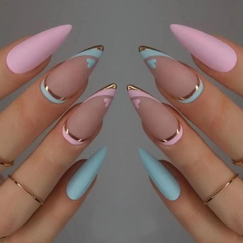 24pcs Long Stiletto Wearable French Fake Nails
