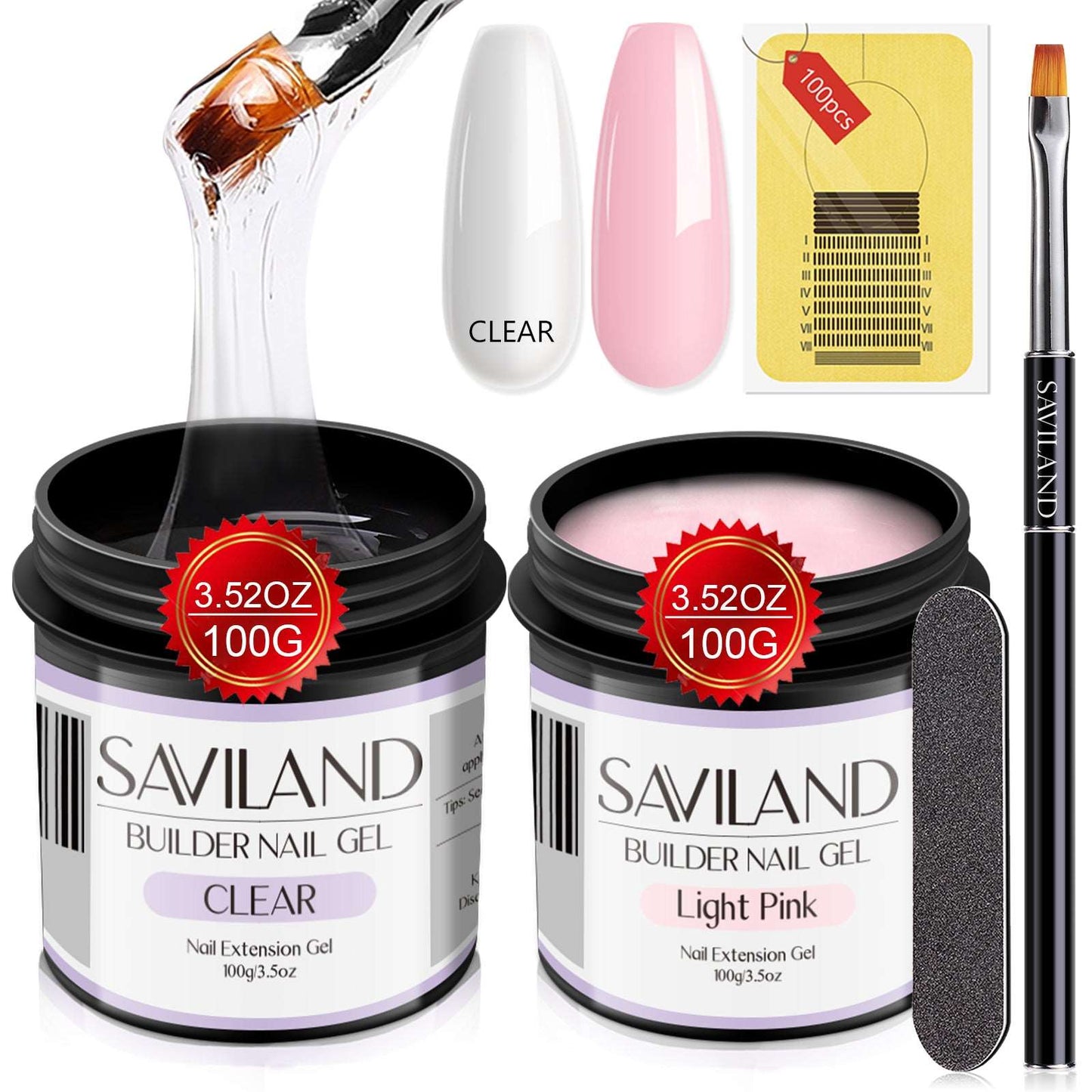 2pcs 3.5oz Clear & Light Pink Hard Gel | Builder Nail Gel Kit