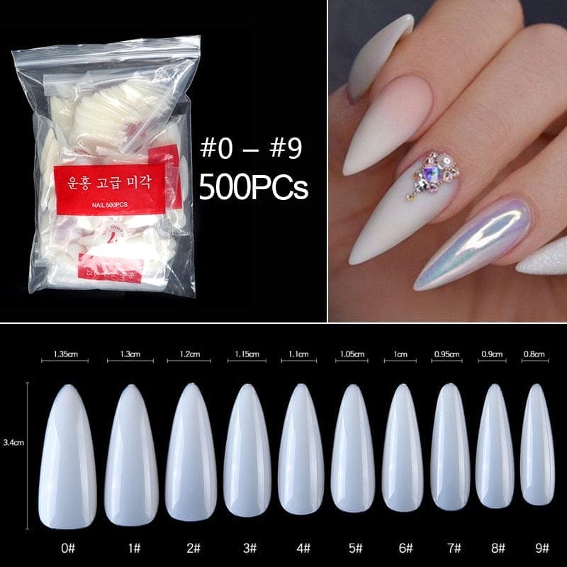 100/500pcs/Bag False Ballerina Natural/Transparent Coffin Fake Nails