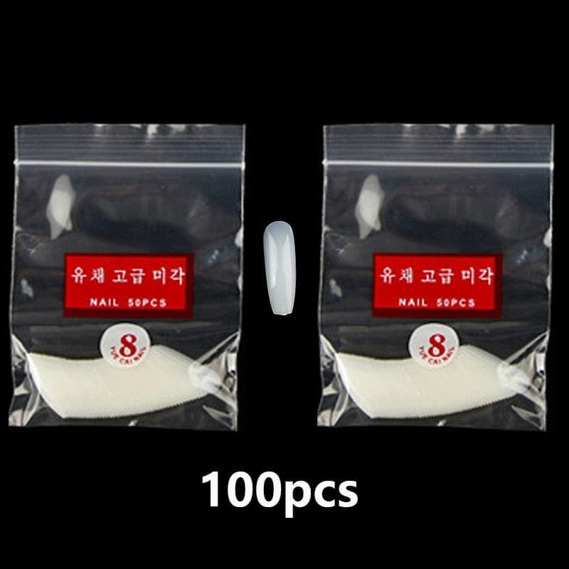 100/500pcs/Bag False Ballerina Natural/Transparent Coffin Fake Nails