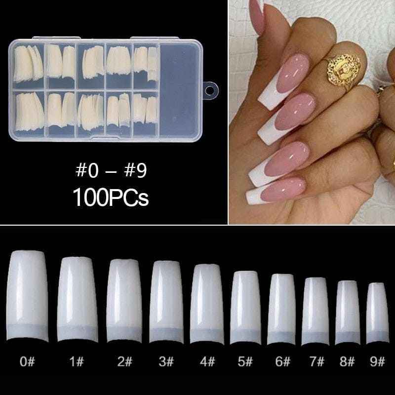100/500pcs/Bag False Ballerina Natural/Transparent Coffin Fake Nails