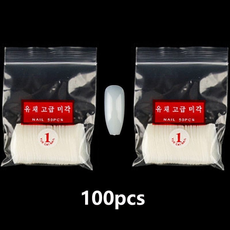100/500pcs/Bag False Ballerina Natural/Transparent Coffin Fake Nails