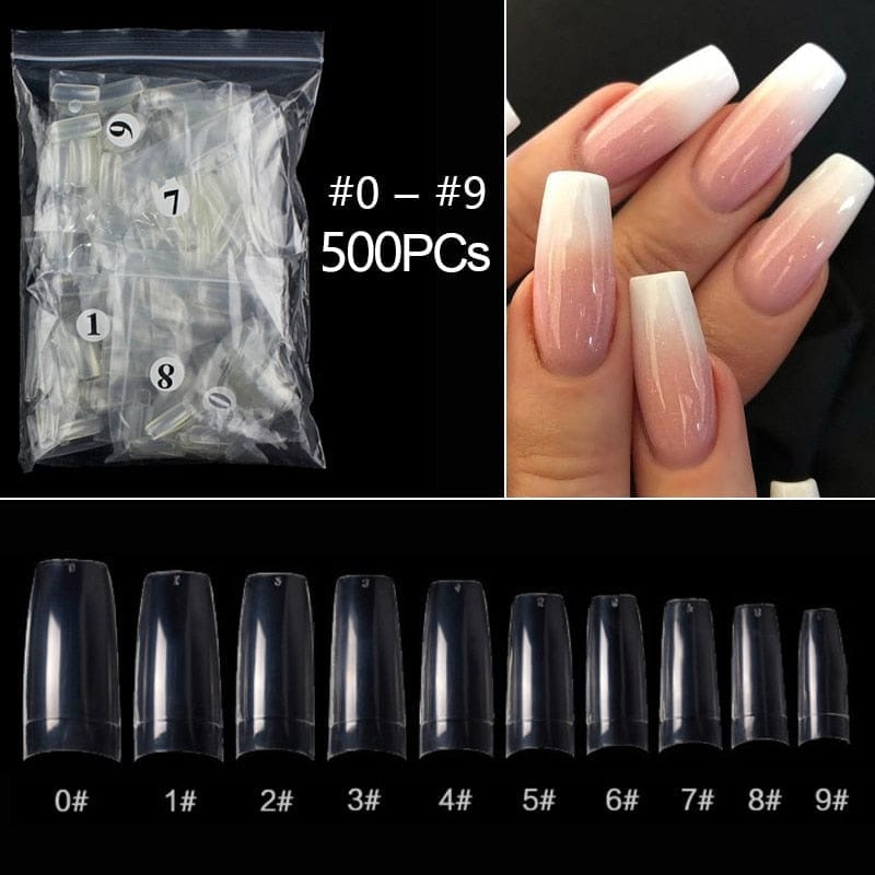100/500pcs/Bag False Ballerina Natural/Transparent Coffin Fake Nails