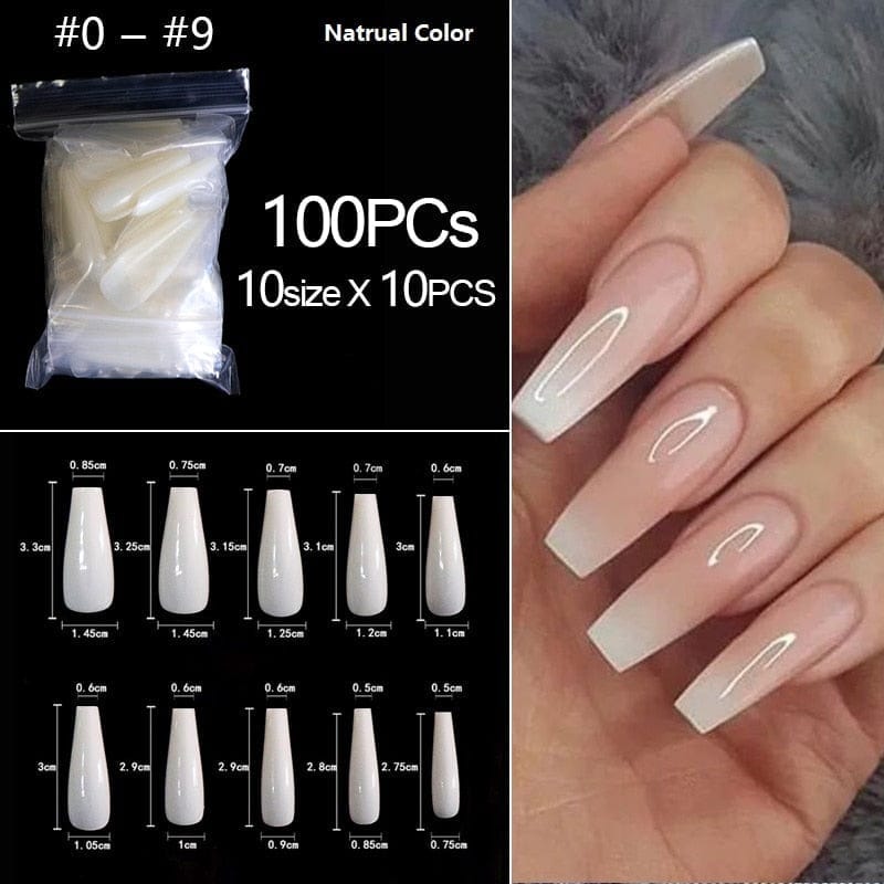 100/500pcs/Bag False Ballerina Natural/Transparent Coffin Fake Nails