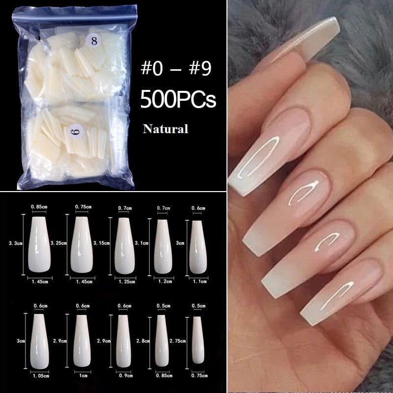 100/500pcs/Bag False Ballerina Natural/Transparent Coffin Fake Nails