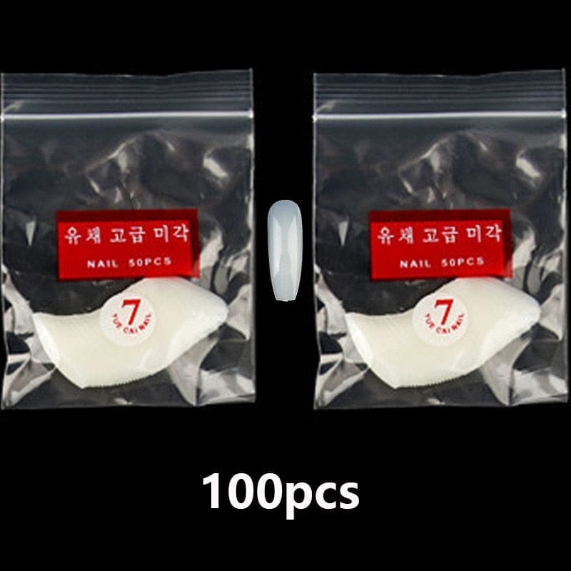 100/500pcs/Bag False Ballerina Natural/Transparent Coffin Fake Nails