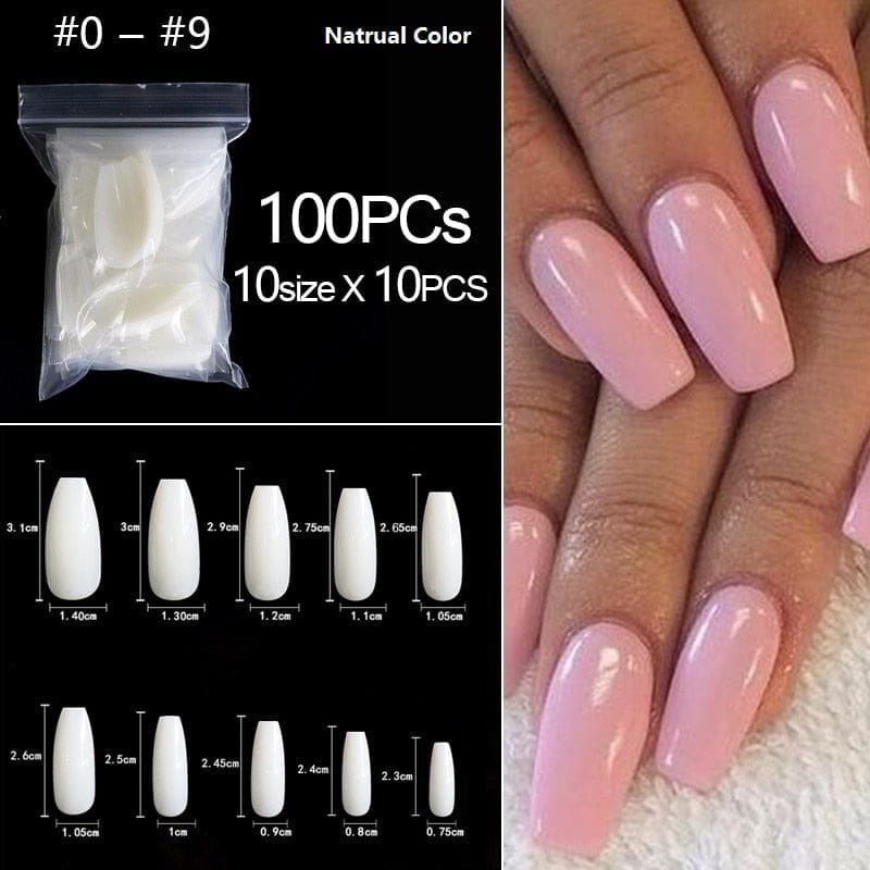 100/500pcs/Bag False Ballerina Natural/Transparent Coffin Fake Nails