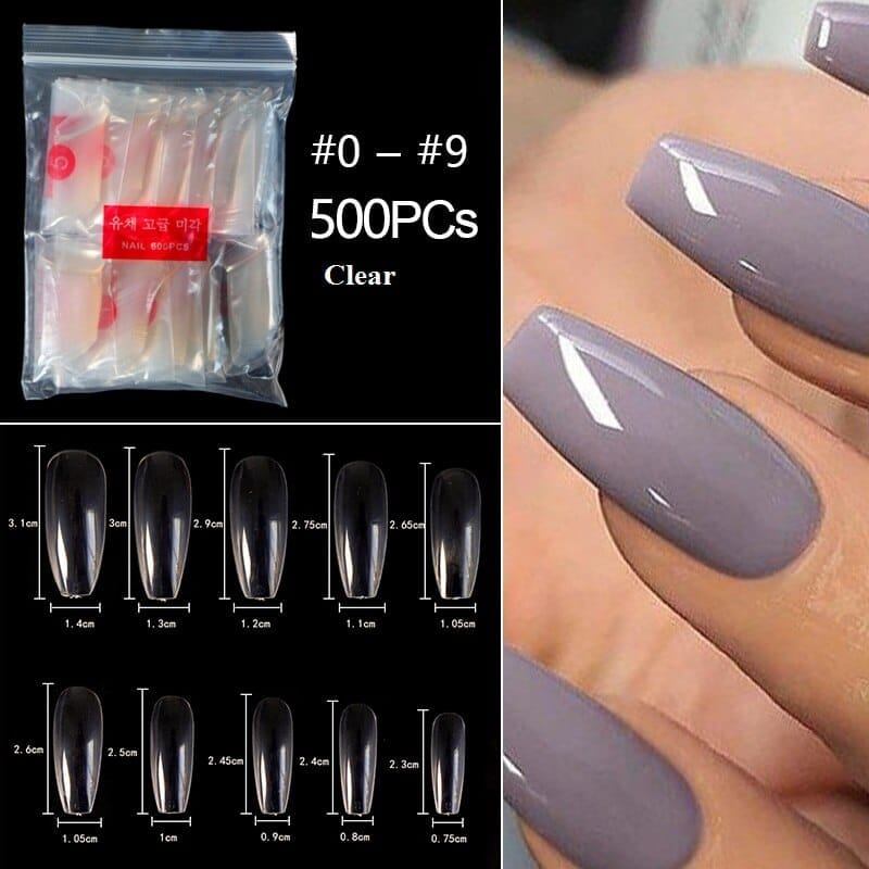 100/500pcs/Bag False Ballerina Natural/Transparent Coffin Fake Nails