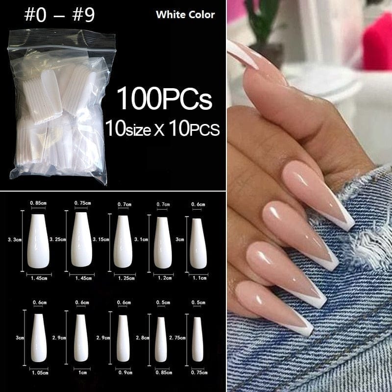 100/500pcs/Bag False Ballerina Natural/Transparent Coffin Fake Nails