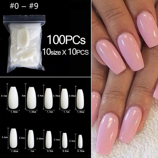 100/500pcs/Bag False Ballerina Natural/Transparent Coffin Fake Nails