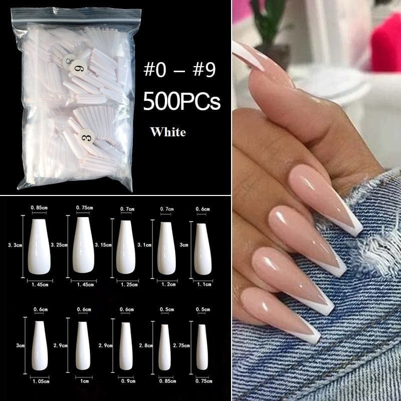 100/500pcs/Bag False Ballerina Natural/Transparent Coffin Fake Nails