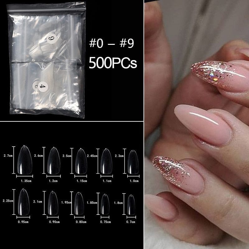 100/500pcs/Bag False Ballerina Natural/Transparent Coffin Fake Nails