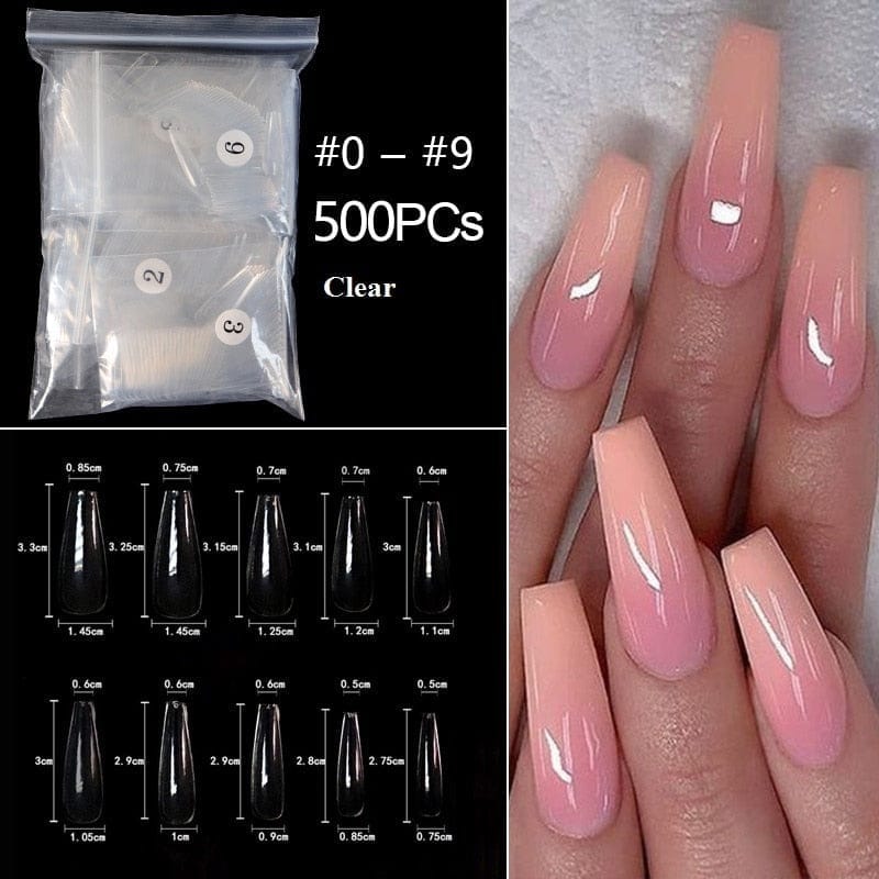 100/500pcs/Bag False Ballerina Natural/Transparent Coffin Fake Nails