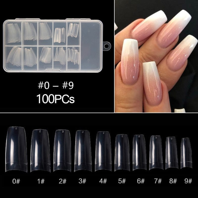 100/500pcs/Bag False Ballerina Natural/Transparent Coffin Fake Nails