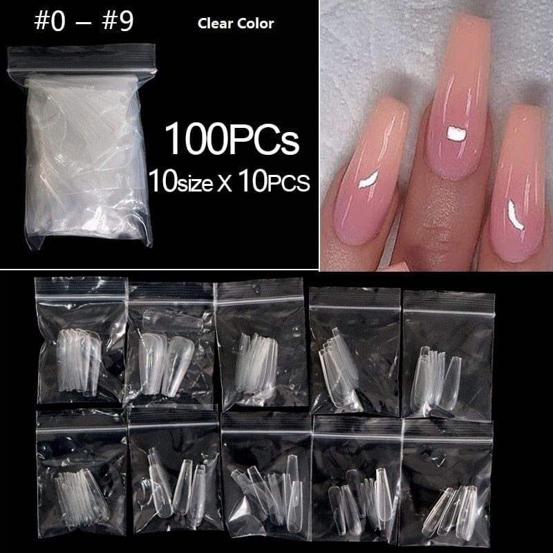 100/500pcs/Bag False Ballerina Natural/Transparent Coffin Fake Nails