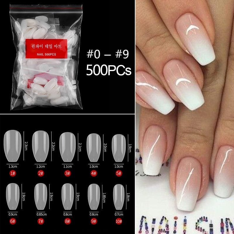 100/500pcs/Bag False Ballerina Natural/Transparent Coffin Fake Nails