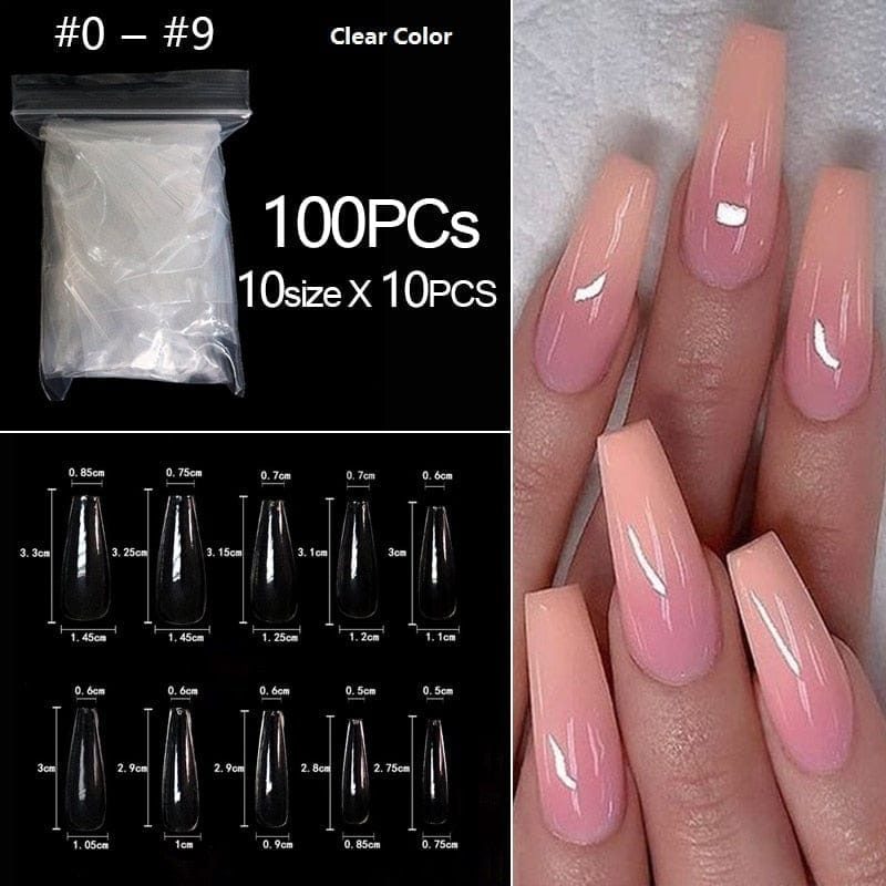 100/500pcs/Bag False Ballerina Natural/Transparent Coffin Fake Nails