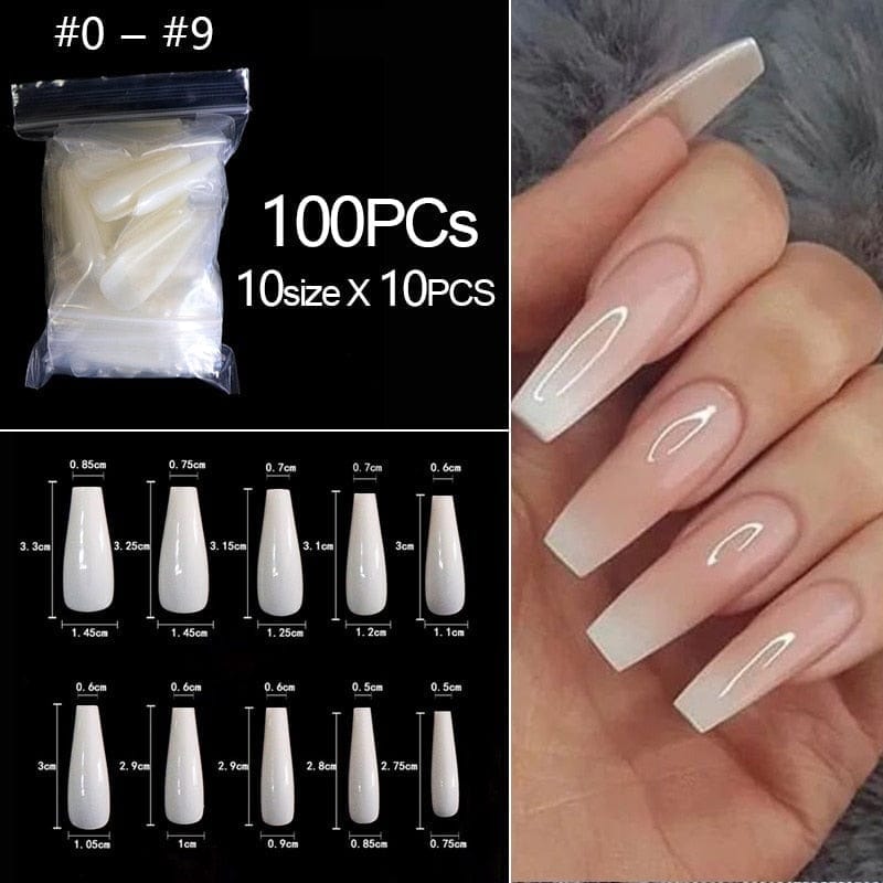 100/500pcs/Bag False Ballerina Natural/Transparent Coffin Fake Nails