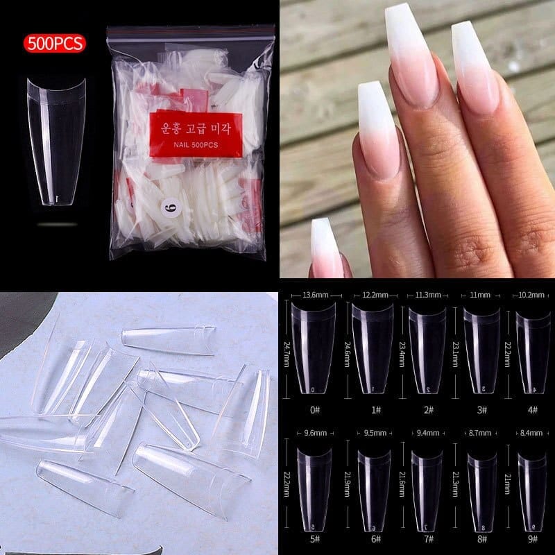 100/500pcs French Ballerina Fake Nail Tips