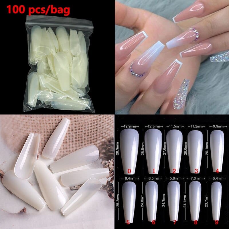 100/500pcs French Ballerina Fake Nail Tips