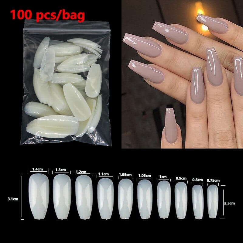 100/500pcs French Ballerina Fake Nail Tips