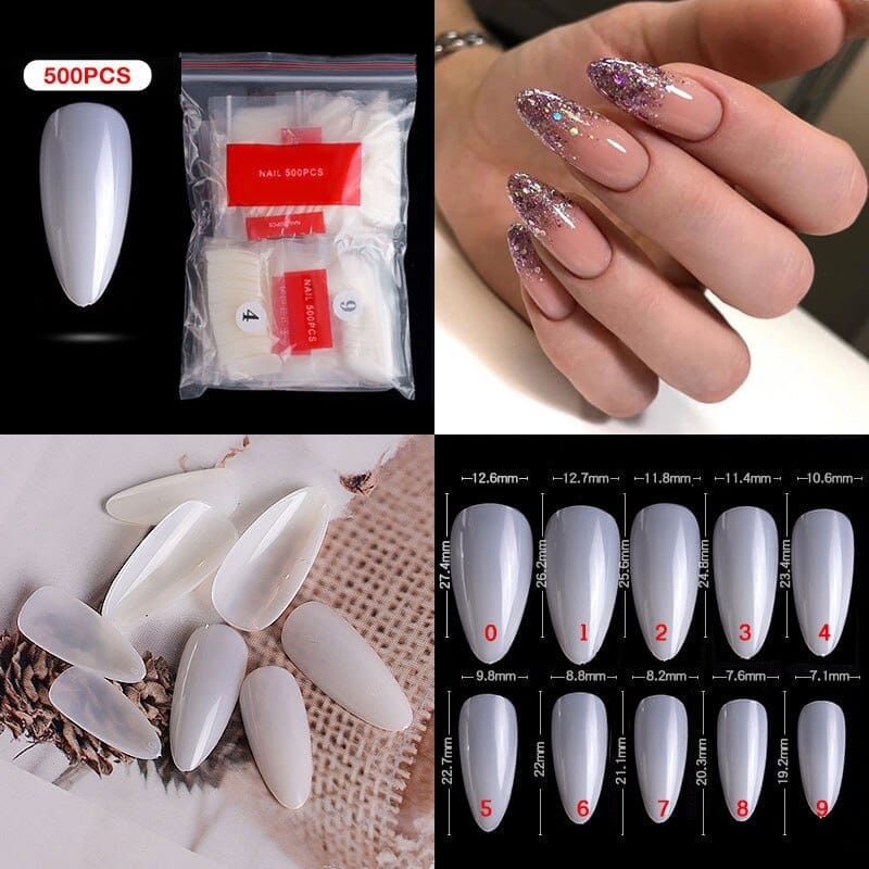 100/500pcs French Ballerina Fake Nail Tips