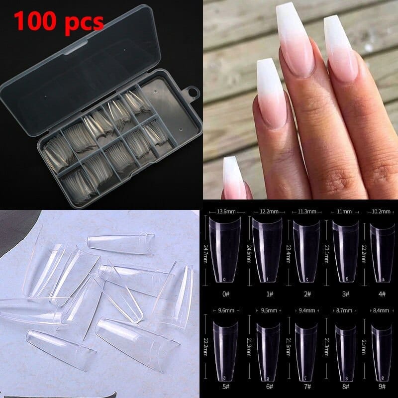 100/500pcs French Ballerina Fake Nail Tips