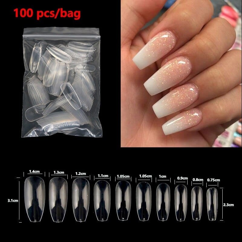 100/500pcs French Ballerina Fake Nail Tips