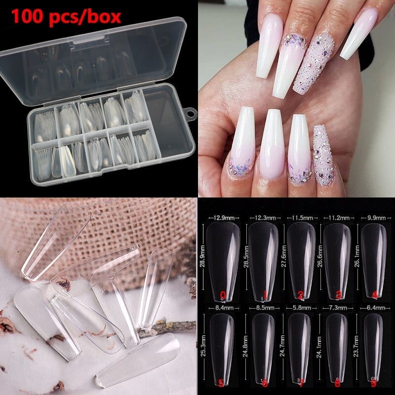 100/500pcs French Ballerina Fake Nail Tips