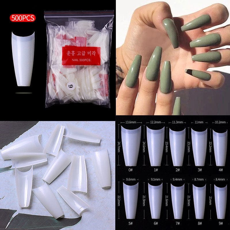 100/500pcs French Ballerina Fake Nail Tips