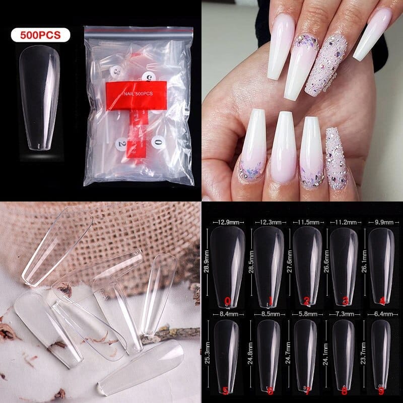 100/500pcs French Ballerina Fake Nail Tips
