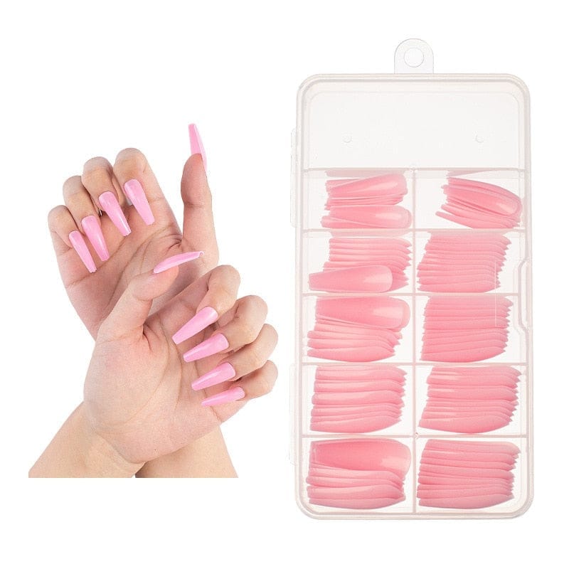 100 Pcs/Box UV Gel Full Cover Acrylic Clear and Natural Coffin Nails