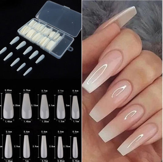 100 Pcs/Box UV Gel Full Cover Acrylic Clear and Natural Coffin Nails
