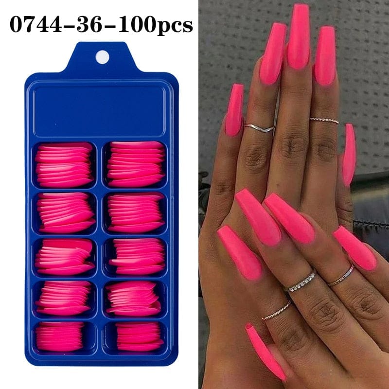 100pcs Solid Color Plastic Shiny High-Hard Holiday Ballerina Nails