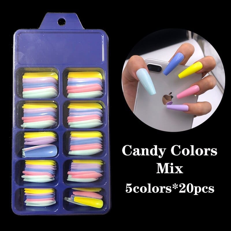100pcs Solid Color Plastic Shiny High-Hard Holiday Ballerina Nails
