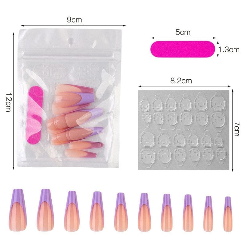20Pcs Full Cover French Nails Press on Tips Coffin False Acrylic Ballerina Nails