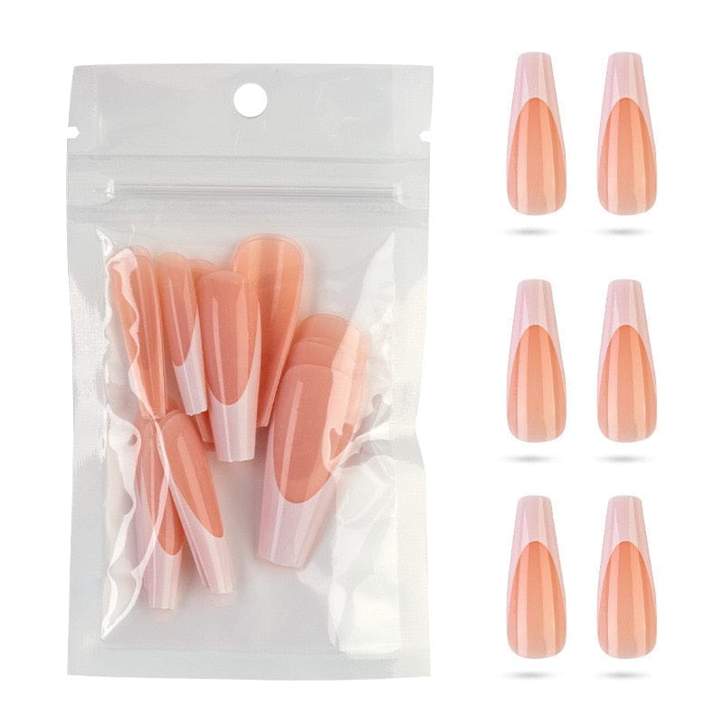 20Pcs Full Cover French Nails Press on Tips Coffin False Acrylic Ballerina Nails