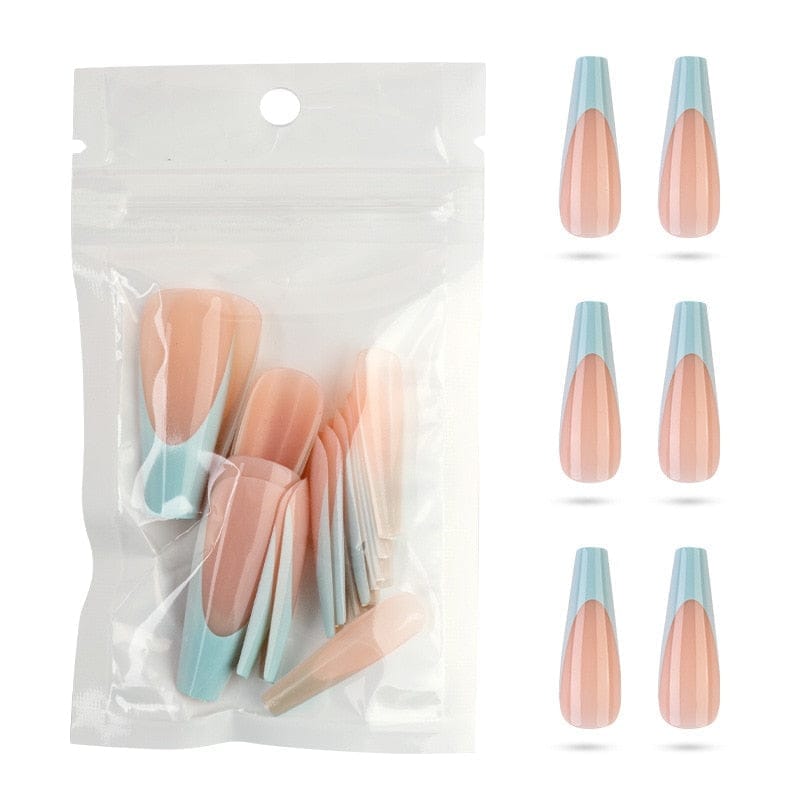 20Pcs Full Cover French Nails Press on Tips Coffin False Acrylic Ballerina Nails