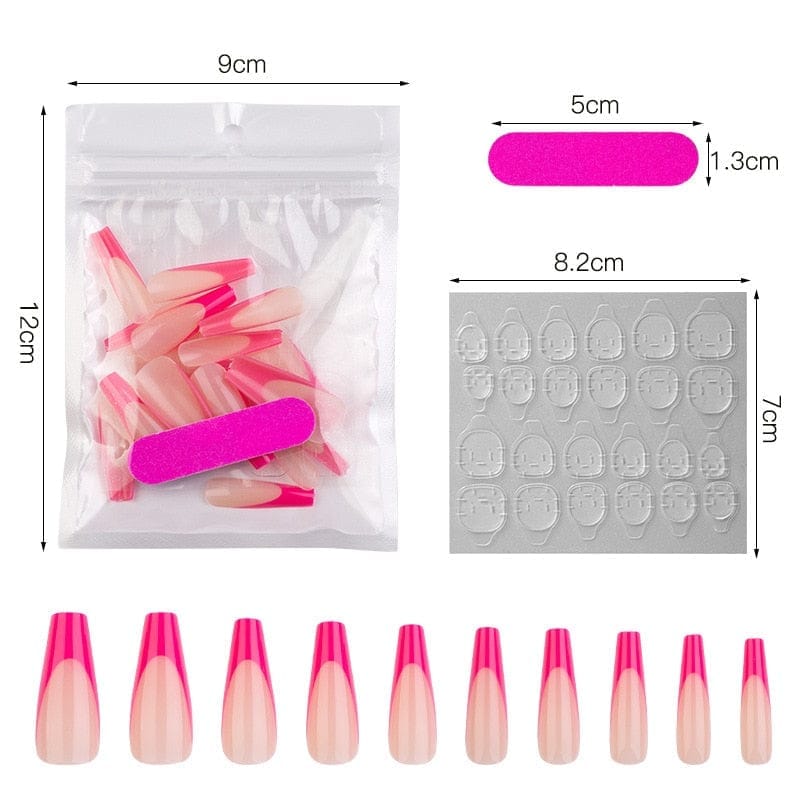 20Pcs Full Cover French Nails Press on Tips Coffin False Acrylic Ballerina Nails