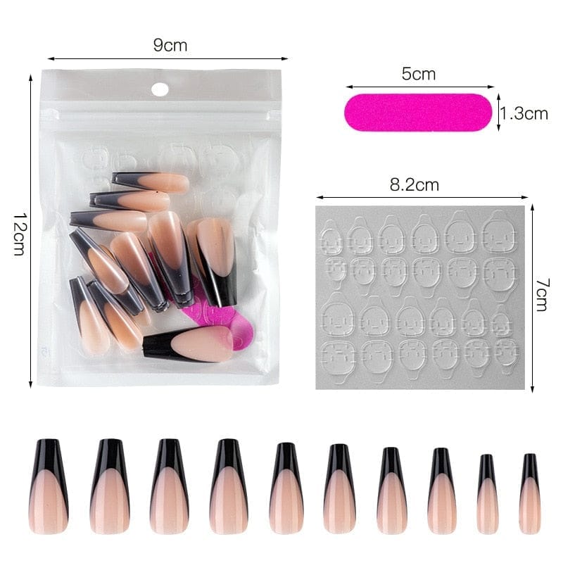 20Pcs Full Cover French Nails Press on Tips Coffin False Acrylic Ballerina Nails