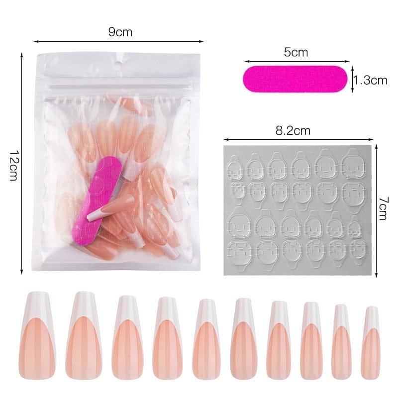 20Pcs Full Cover French Nails Press on Tips Coffin False Acrylic Ballerina Nails