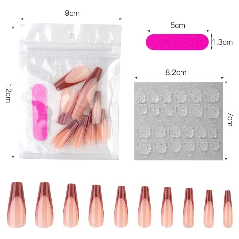 20Pcs Full Cover French Nails Press on Tips Coffin False Acrylic Ballerina Nails
