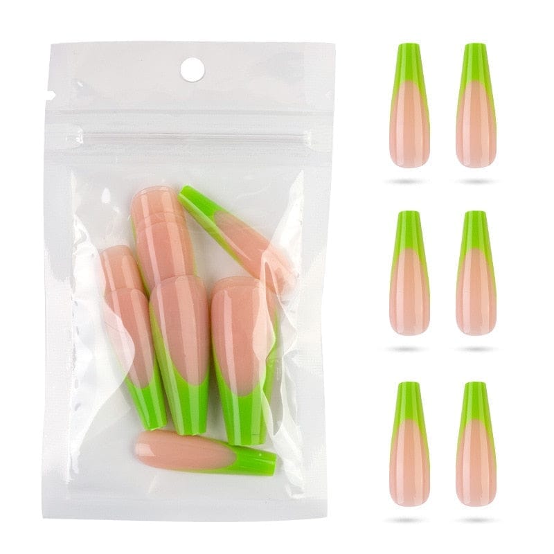 20Pcs Full Cover French Nails Press on Tips Coffin False Acrylic Ballerina Nails