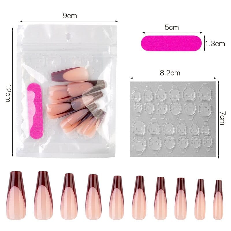 20Pcs Full Cover French Nails Press on Tips Coffin False Acrylic Ballerina Nails