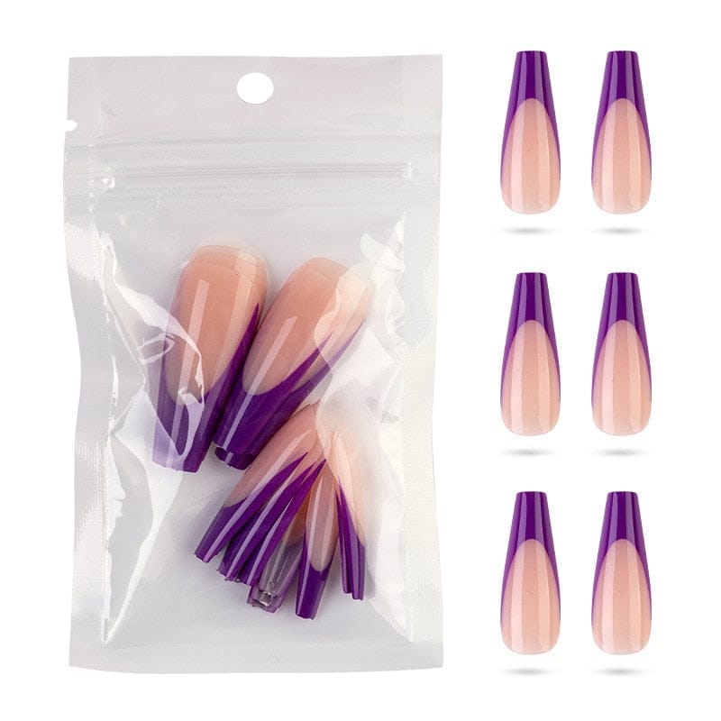 20Pcs Full Cover French Nails Press on Tips Coffin False Acrylic Ballerina Nails