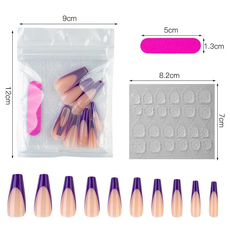 20Pcs Full Cover French Nails Press on Tips Coffin False Acrylic Ballerina Nails