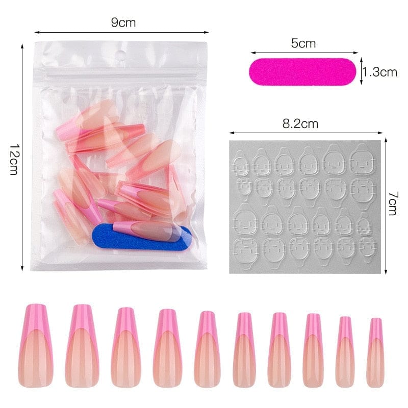 20Pcs Full Cover French Nails Press on Tips Coffin False Acrylic Ballerina Nails