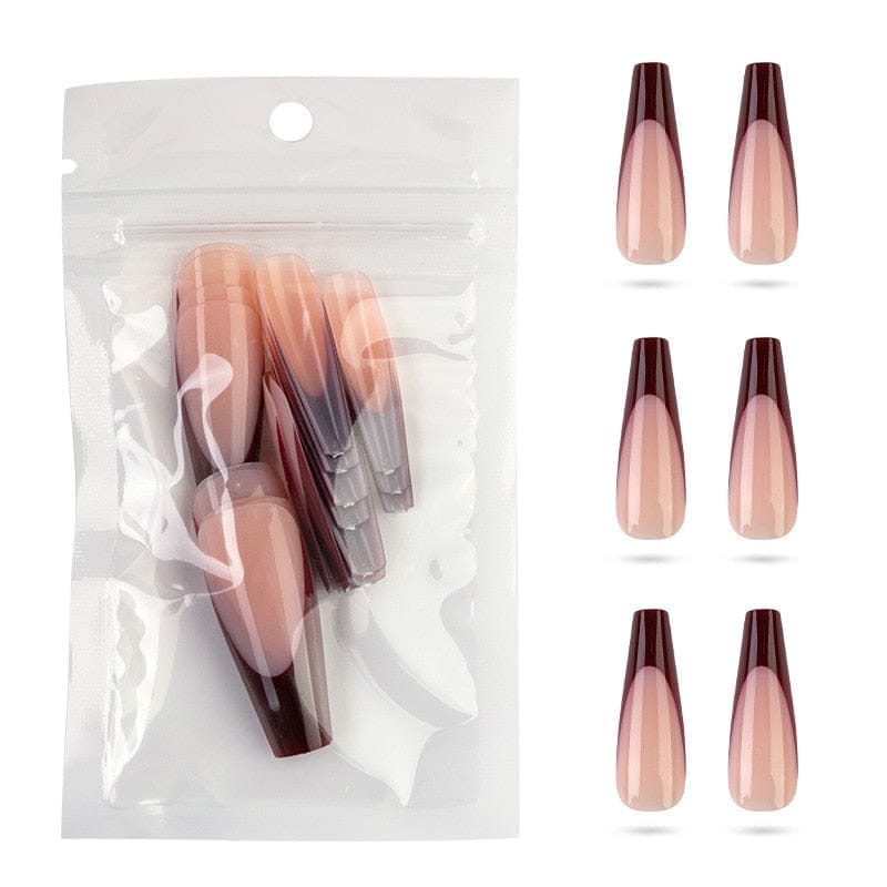 20Pcs Full Cover French Nails Press on Tips Coffin False Acrylic Ballerina Nails