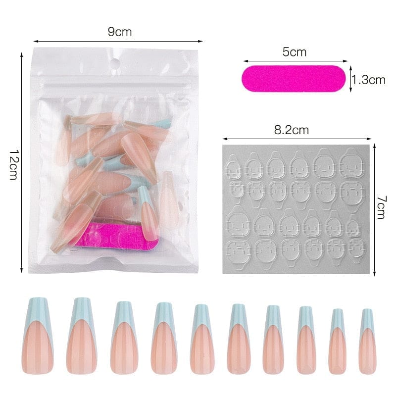 20Pcs Full Cover French Nails Press on Tips Coffin False Acrylic Ballerina Nails